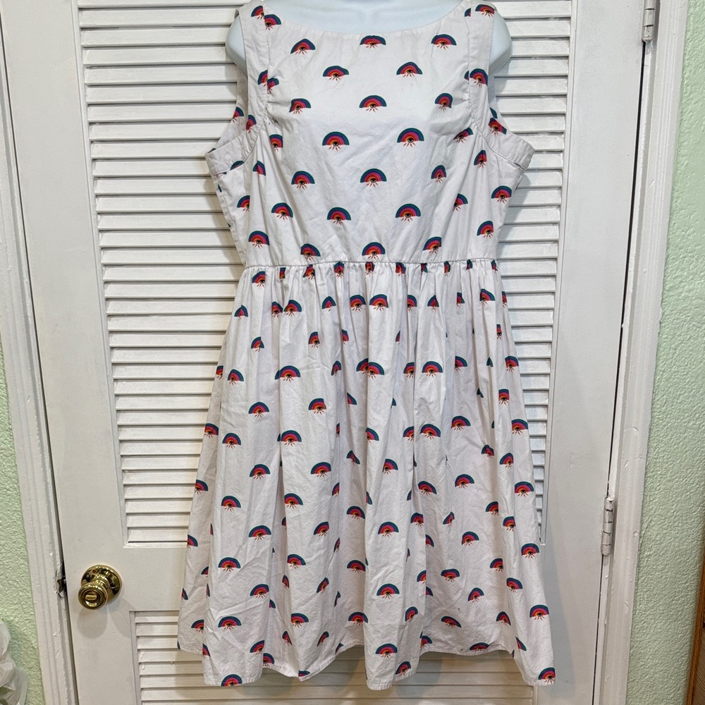 Chic White Midi Dress with Rainbow Accents